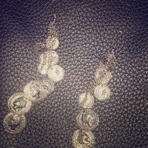 Metal Drop earrings with coin detail